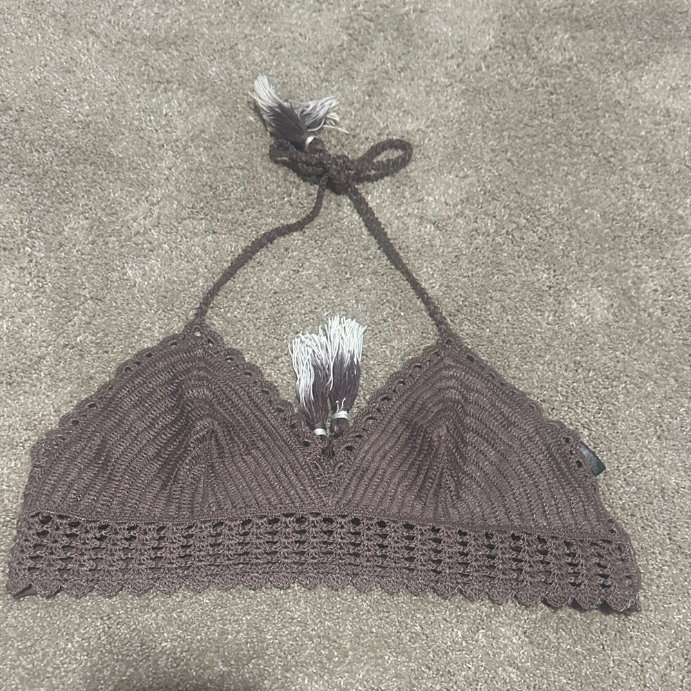 Brown Crochet Halter Swim top